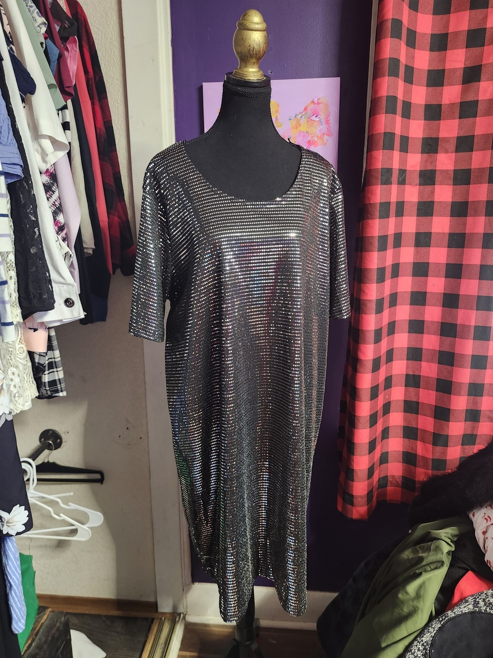 George Iridescent Black Sequin Midi Dress